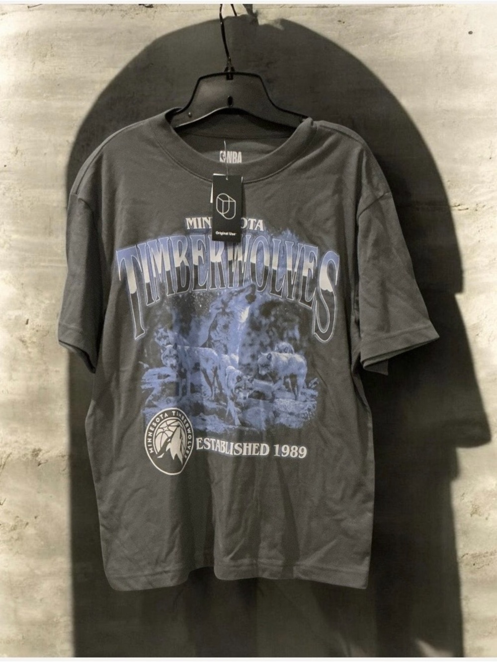 Original Use Gray Minnesota Timberwolves Graphic Tee with Blue Print